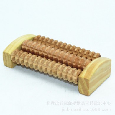 小三排木质脚底按摩器 实木滚轮脚底搓排2元店货源百货 5元店