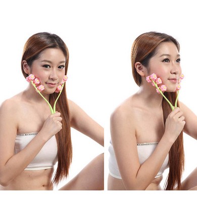 三段式拉提小颜花型滚轮 瘦脸按摩器 脸部提拉轮