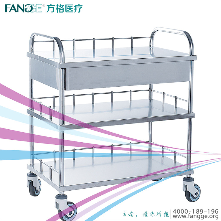 不锈钢三层抽屉器械车B12