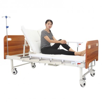 木纹床头全曲防侧滑防下滑护理床老人大小便病床_简介